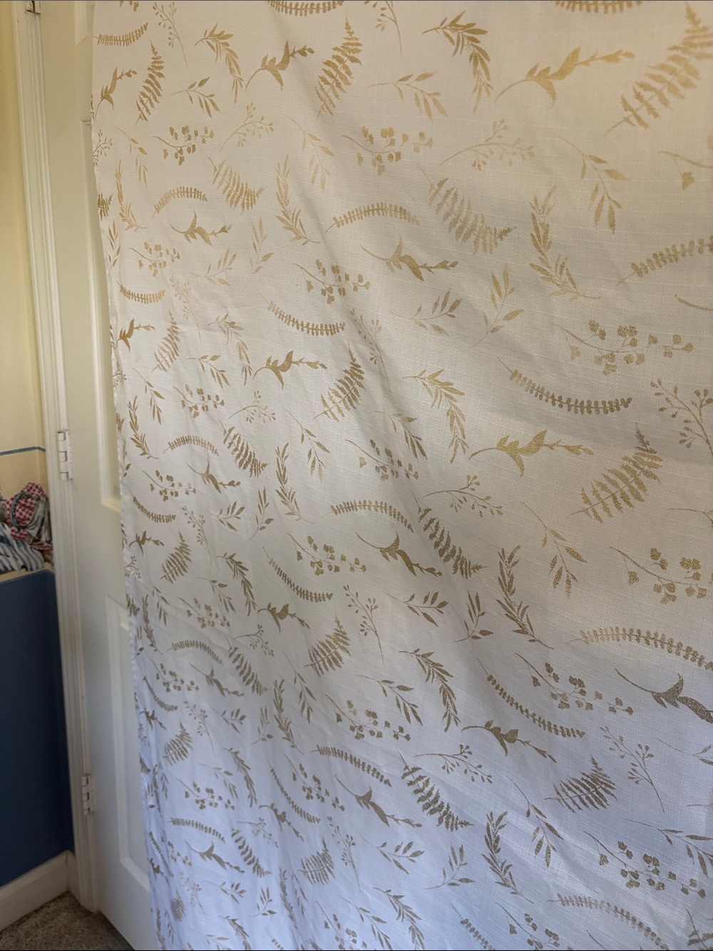 Neutral Botanical Print Curtain Panel‎ - Cream with Gold Leaf Pattern